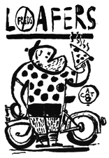 drawing of man cyclist eating pizza